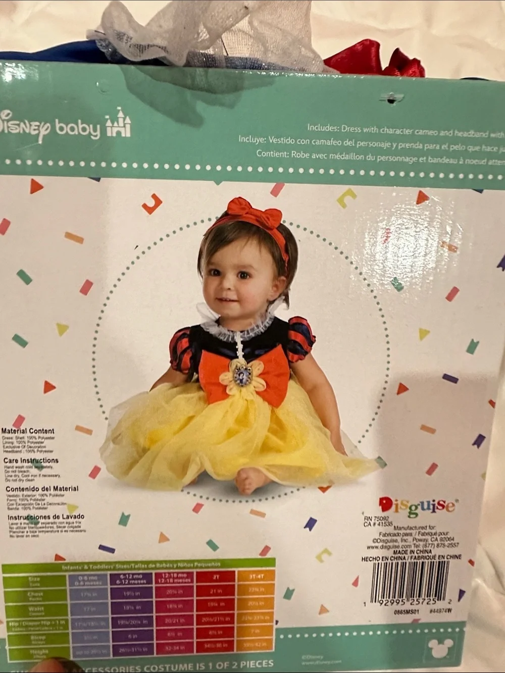 NEW Disney Snow White Infant Bow Headband Set in Red, Yellow, Blue size (12-18mo